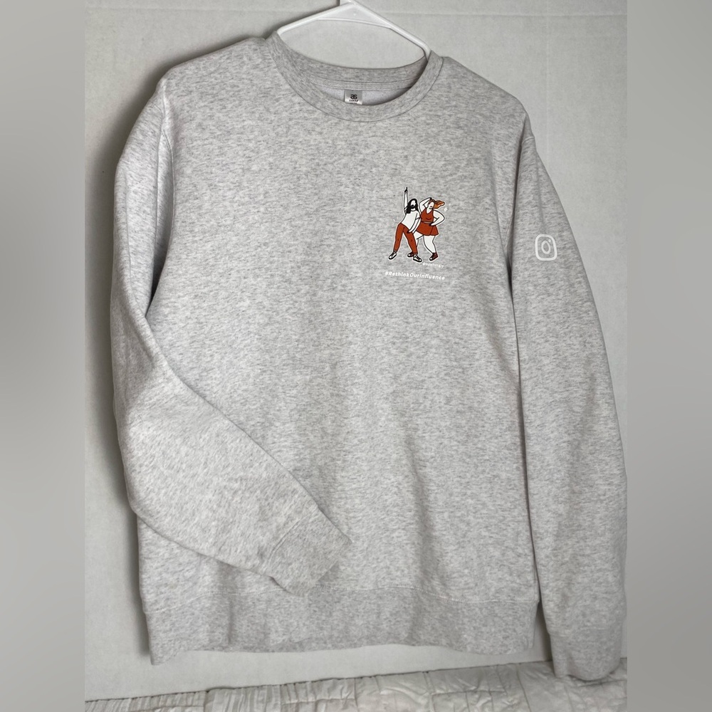 Heathered Gray Sweatshirt#RethinkOurinfluence and huishungry logo Medium